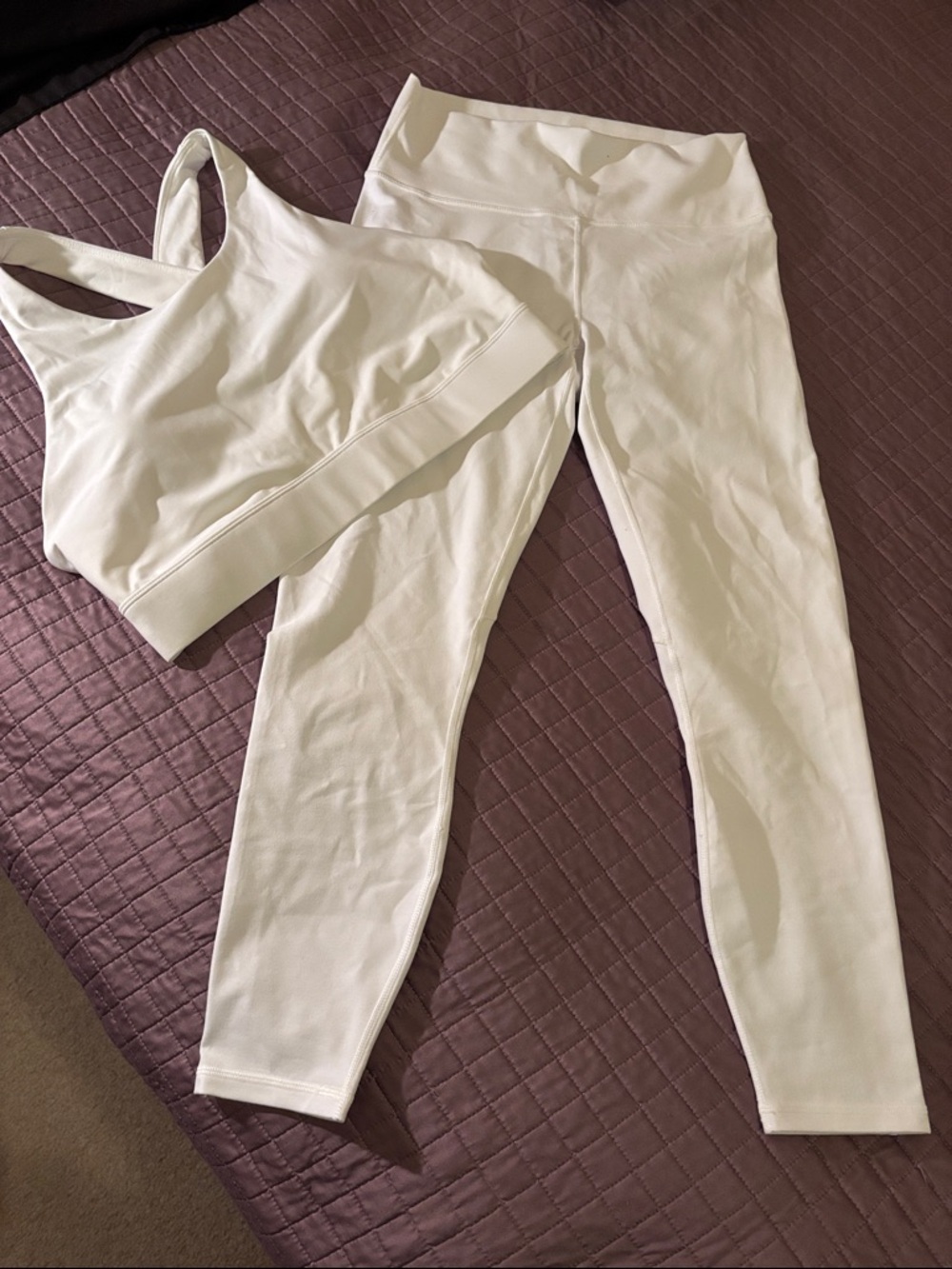 Fabletics White High-Waist Leggings with Matching Sports Bra Set